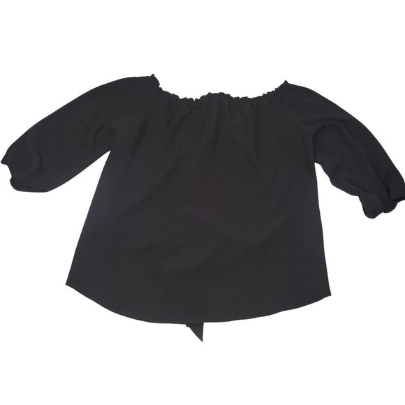 Veronica M. Black Off-Shoulder Blouse With Front Tie Detail 3/4 Sleeves Size M - Picture 7 of 8